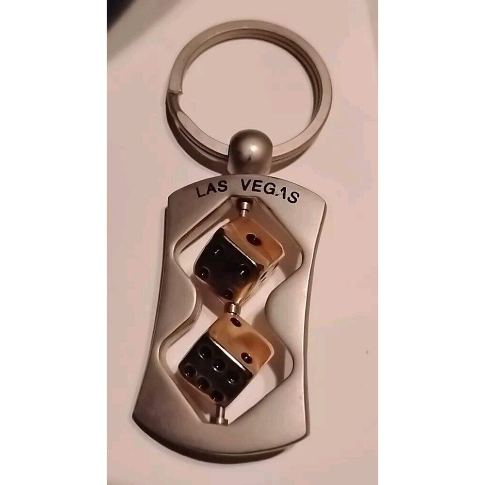 Las Vegas‎ Keychain w/Dice that Spin Silver Gold Keyring Double Dice Souveneir